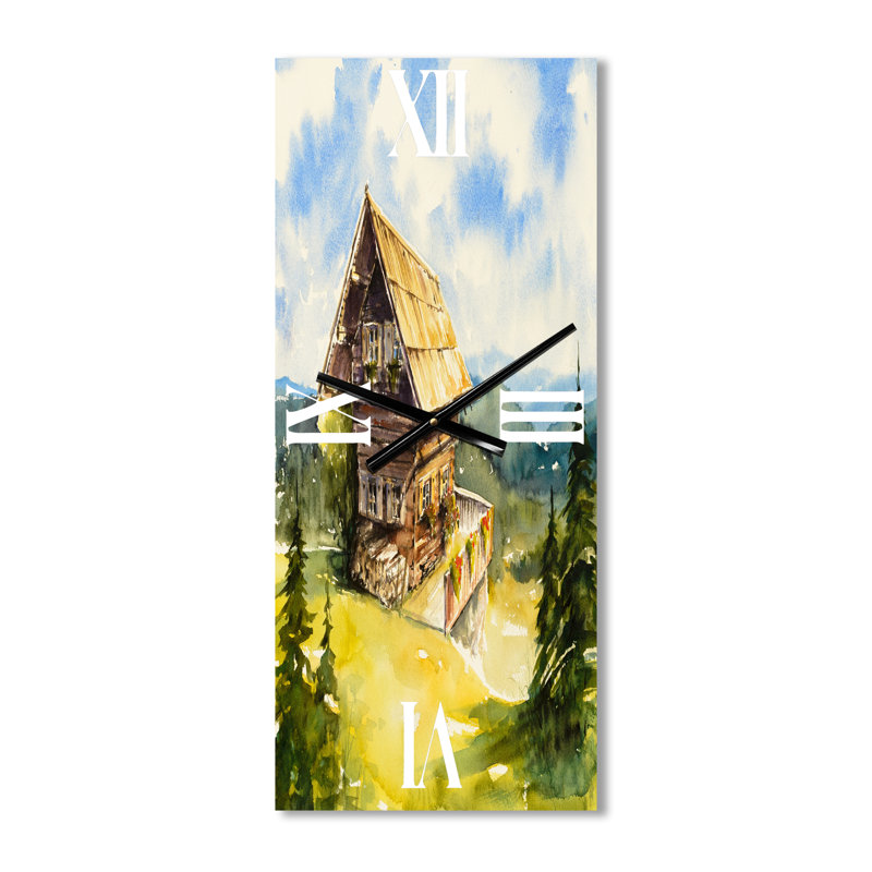 Paysage paisible avec un vieux chalet en été - Horloge murale traditionnelle, Petit