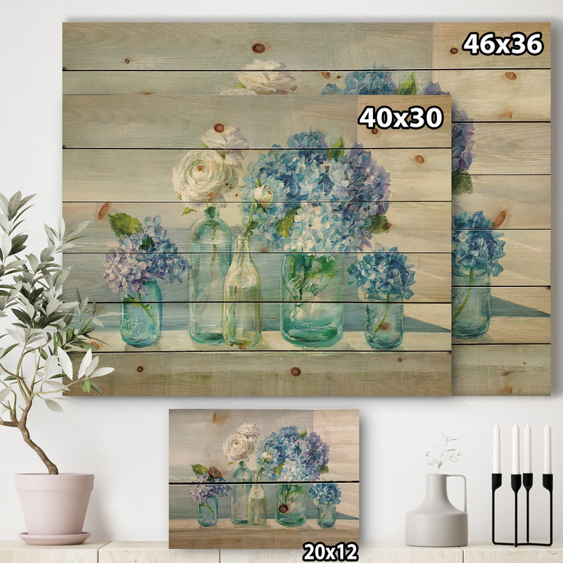 Coastl Flowers Bouquets - Impression nautique et côtière sur bois de pin naturel, H 30 po x l 40 po x P 1,5 po