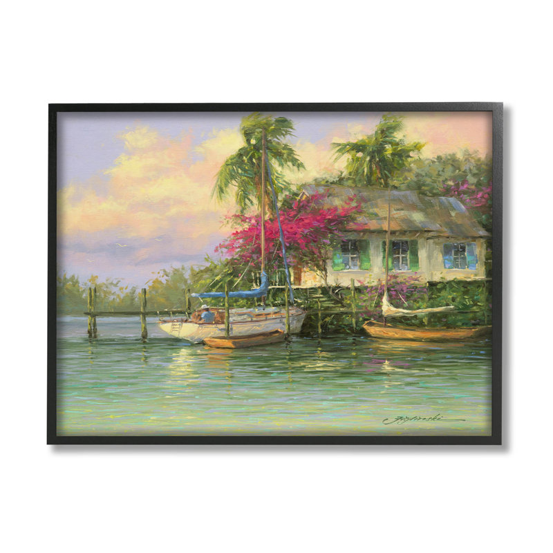 Maison de bord de mer tropicale, estampe numérique par Martin Figlinski, H 11 po x l 14 po x P 1,5 po