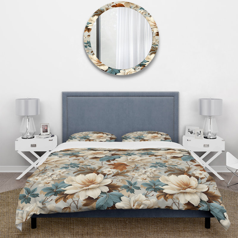 Literie Vintage Florals VII, Housse de couette pour grand lit et 2 taies décor