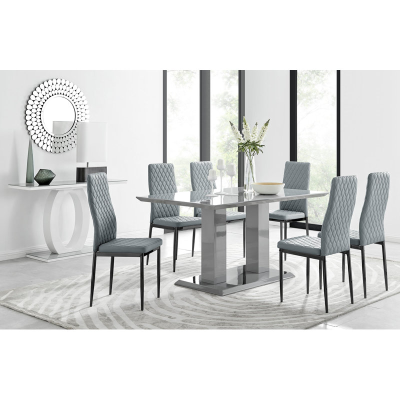 Eubanks Dining Set with 6 Chairs, Grey/Black