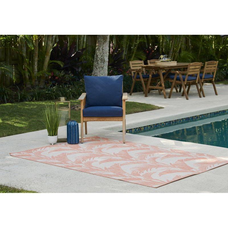 Tapis intérieur / extérieur à motif floral orange / gris Finnick, Rectangle 6 pi 6 po x 9 pi