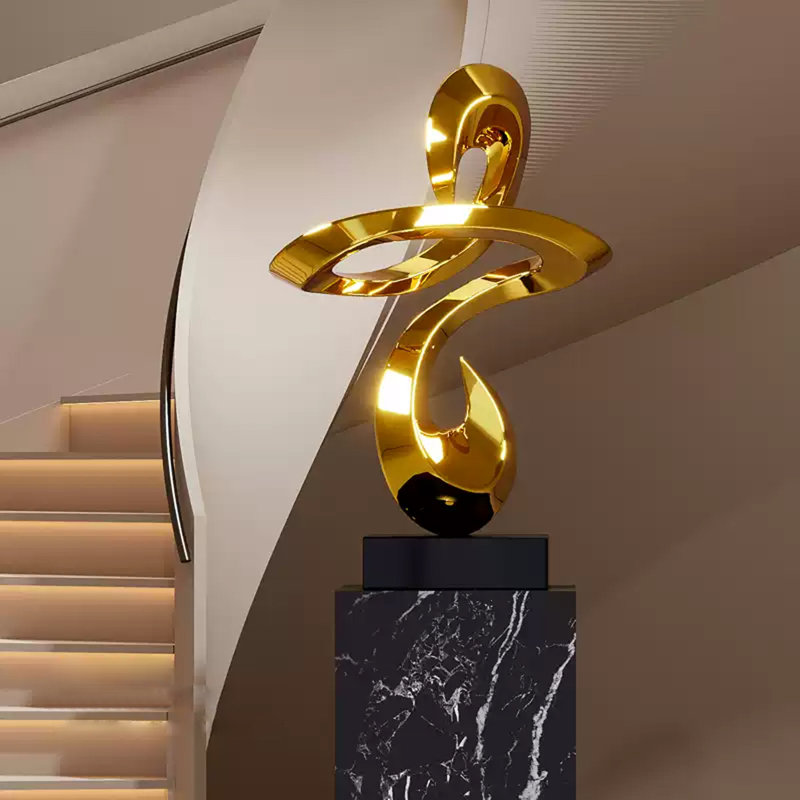 Luxury-Lite Geometric Glass Fiber Reinforced Marble Base Decorative Piece Sculpture Piece, Gold