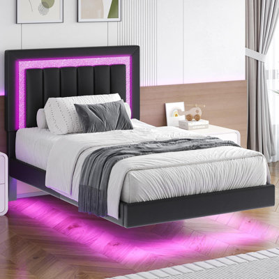 Ensemble de lit plateforme intelligent avec table de chevet moderne à DEL 2 pièces - Ensemble de chambre à coucher lumineuse 3 pièces