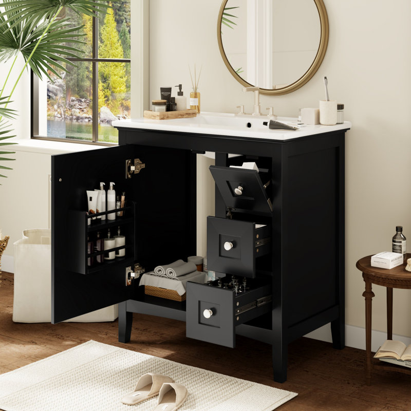 30" Single Bathroom Vanity Set With Top, Black