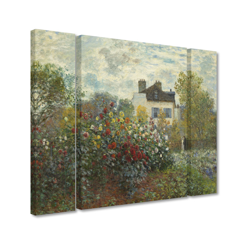 «The Artist's Garden at Argenteuil» par Claude Monet, ensemble de 3 reproductions d'art sur toile tendue