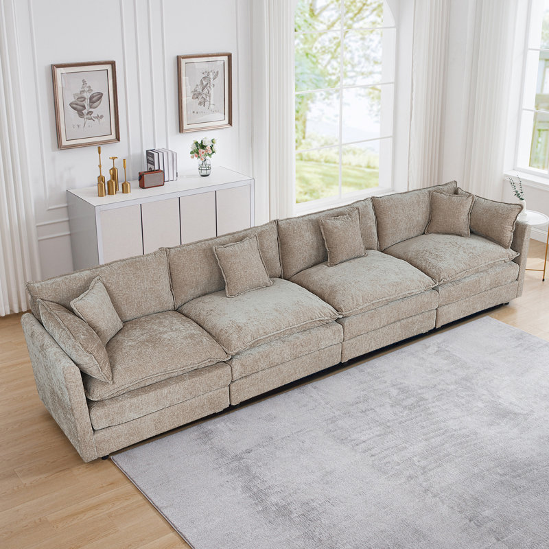 Canapé en chenille moderne, H 33,85 po x l 147,22 po x P 35,82 po, couleur café, 4