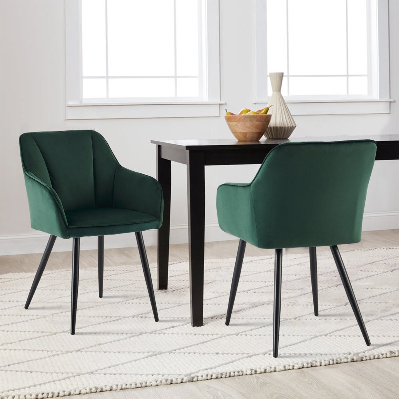 45.5cm H Velvet Upholstered Metal Armchair, Green