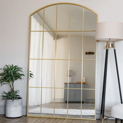 Alery - Full Length Gold Metal Arched Lattice Window Mirror - 200cm x 120cm