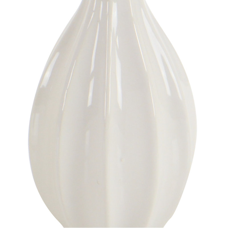 Ceramic Slim Textured Bottleneck Decorative Vase with Varying Patterns Set, White