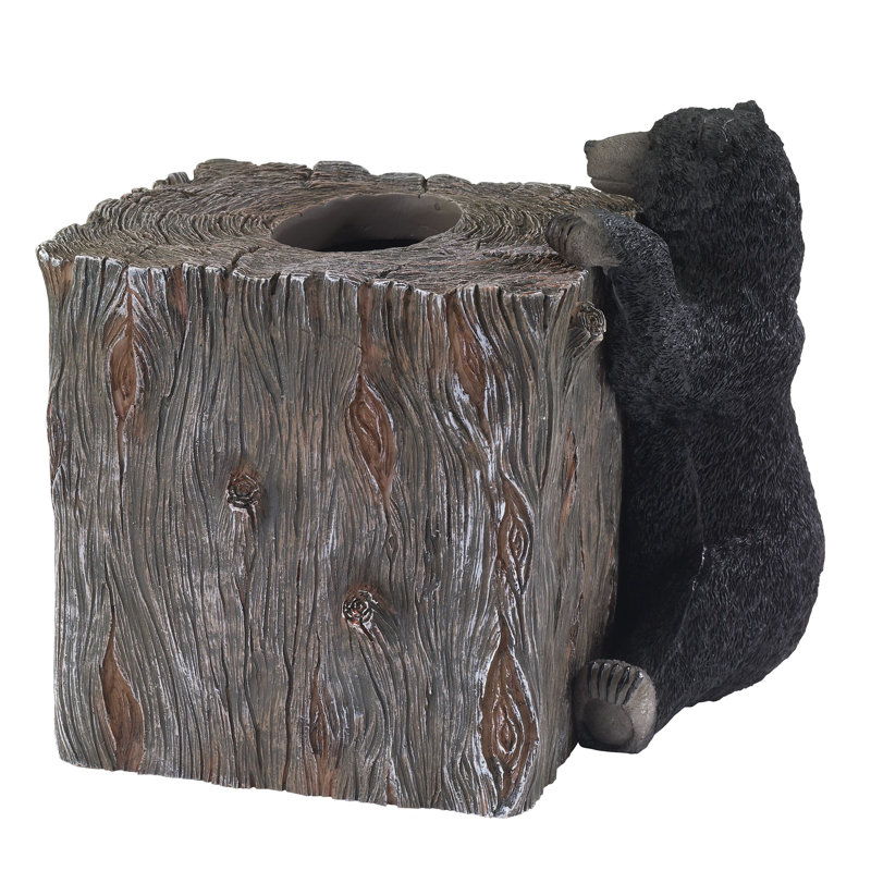 Rustic Brown Resin Black Bear Lodge Tissue Box Cover