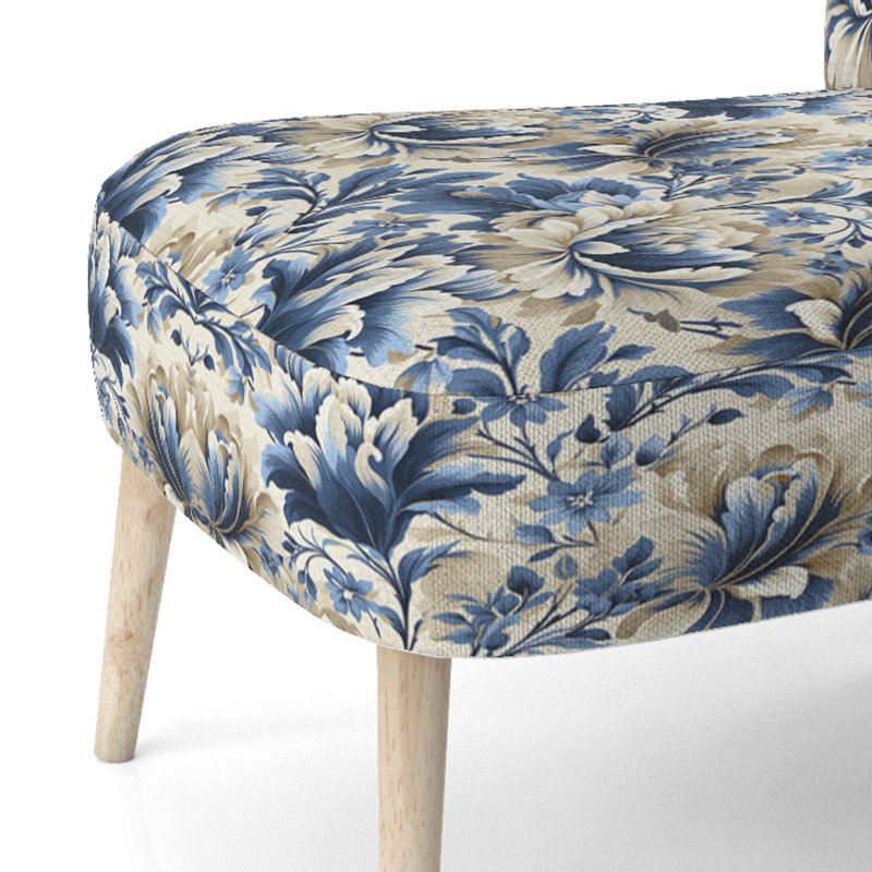 Chaise d'appoint rustique à motif floral victorien bleu ikat - Revêtement en velours -