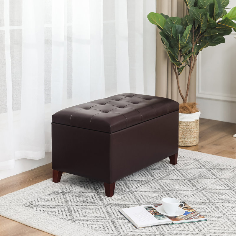 Mogadore Home Rectangle Storage Ottoman Bench, Dark Brown Faux Leather