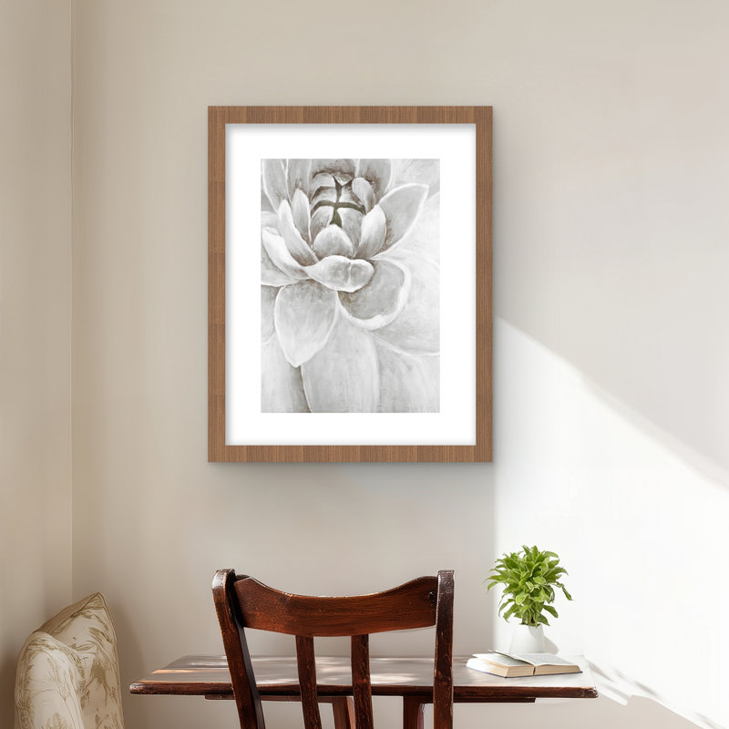 «Delicate White Chrysanthemum - Modern Bed», reproduction encadrée