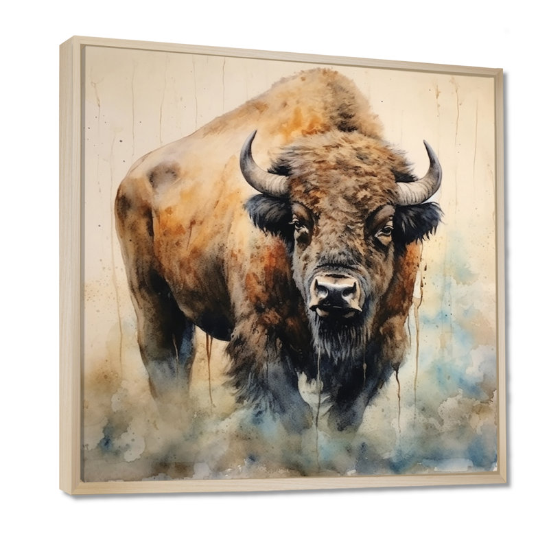 Buffalo Majesty - Animals Wall Art Prints, 24" H x 24" W, Maple, Floater Framed