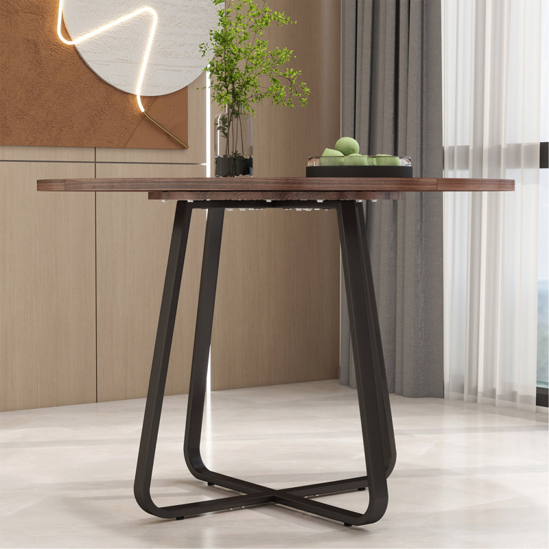 43.3" Round Dining Table For 4-6 People, MDF Wood Tabletop With Metal Legs, Modern Kitchen Table With X-Shaped Base, Large Round Table For Dining Room, Living Room, Apartment.