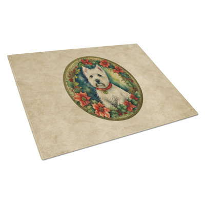 Westie Christmas Flowers Glass Cutting Board