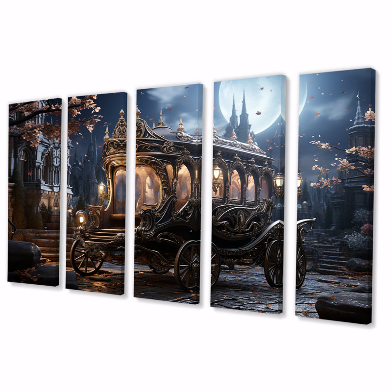 Enchanted Evening Carriot - Old American Cart, art mural 5 pièces, H 32 po x l 80 po