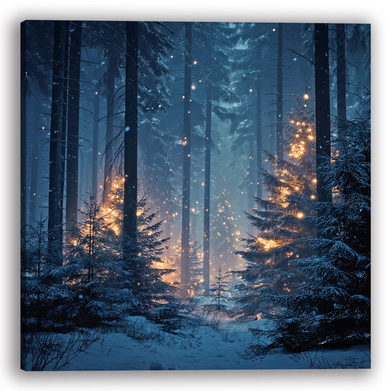 «Glowing Pines in Winter Night», art mural sur toile tendue, H 12 po x l 12 po