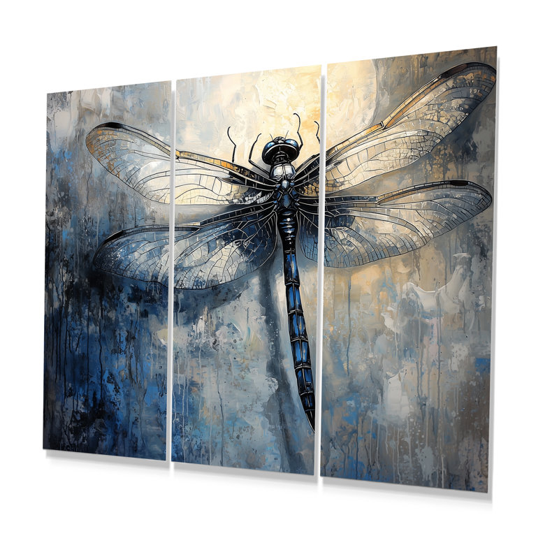 «Bluelflyfly», impression d'art de libellule bleue, H 28 po x l 36 po x P 1 po, Métal métal