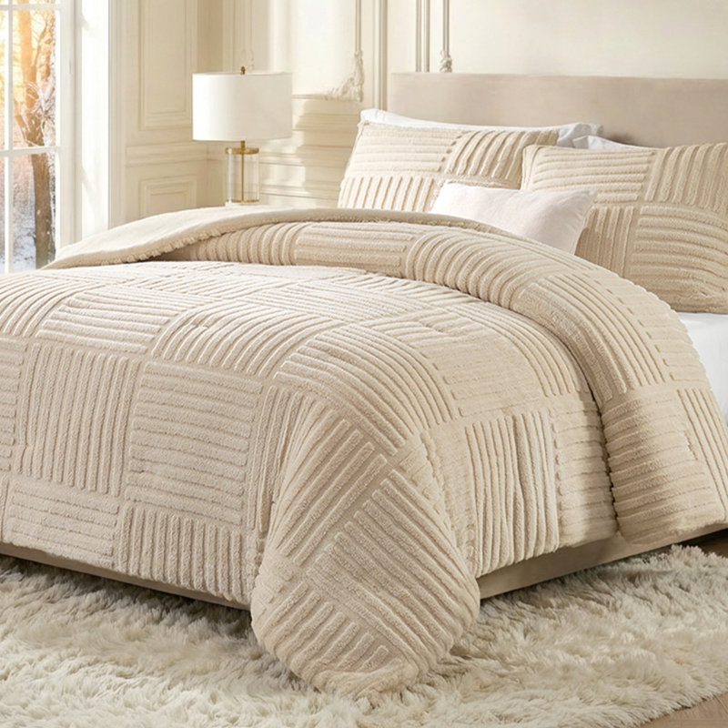 Ensemble d'édredon Sherpa, Édredon grand + 2 taies d'oreiller standard, Kaki