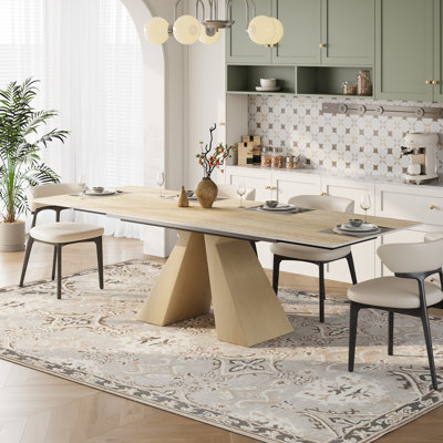 Lethia 63 to 94" Extendable Sintered Stone Dining Table for 4-10, Table top with Black Carbon Pedestal