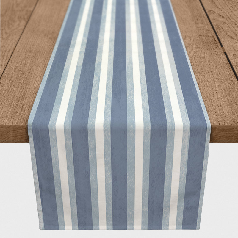 Blue Nautical Stripes Outdoor Table Runner, 72" x 16", Blue