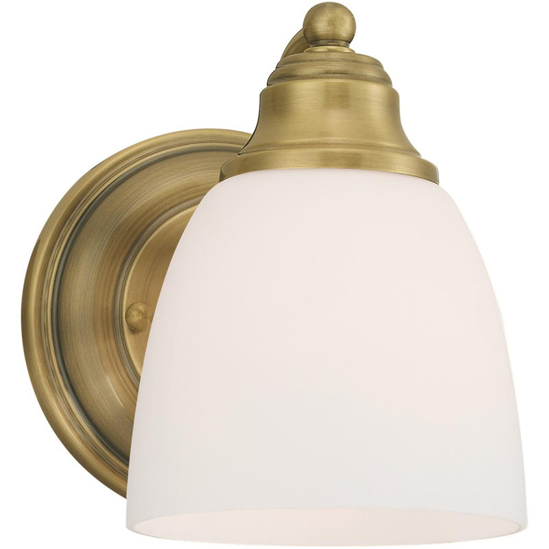 Applique murale 5,5 po avec verre blanc - Luminaire élégant, Laiton antique