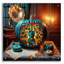 Art mural en verre épique «Teal Pumpkin Music» par Rey Klimt, 24 po x 24 po-270887206