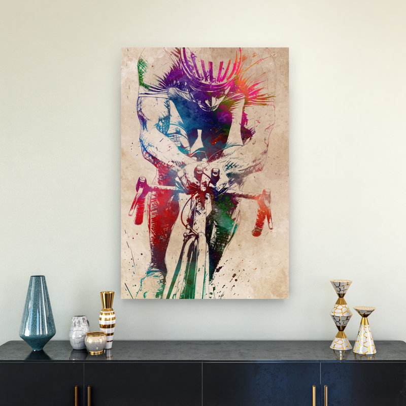 «Intense Racing Cyclist», art mural contemporain, 36" H x 24" W
