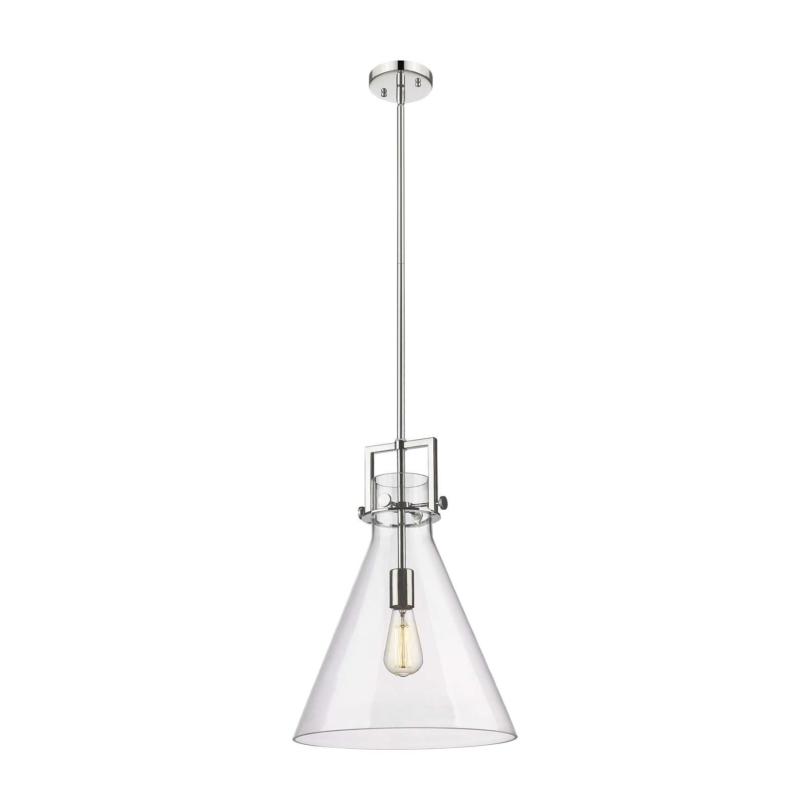 Coterie Single Light Glass Dimmable Pendant, Clear, 19.13" H x 14" W x 14" D, Polished Nickel