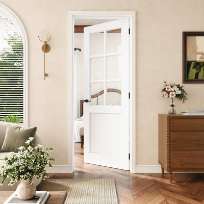 Porte pré-suspendue intérieure en verre transparent de 30 po x 80 po avec charnières noires 30 po x 80 po, plaque de porte en verre transparent avec cadre, porte intérieure comme porte de garde-manger, porte de chambre à coucher, porte de buanderie, portes de placard, portes de pièce, droite