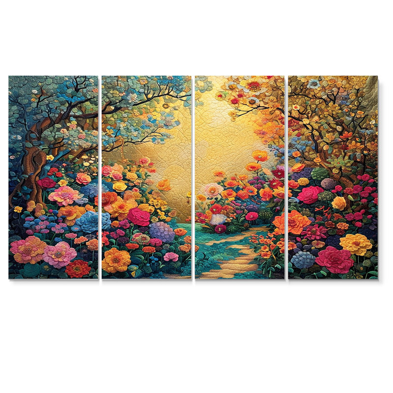 Ensemble de 4 tapisseries "Fleurs de campagne", H 28 po x l 48 po