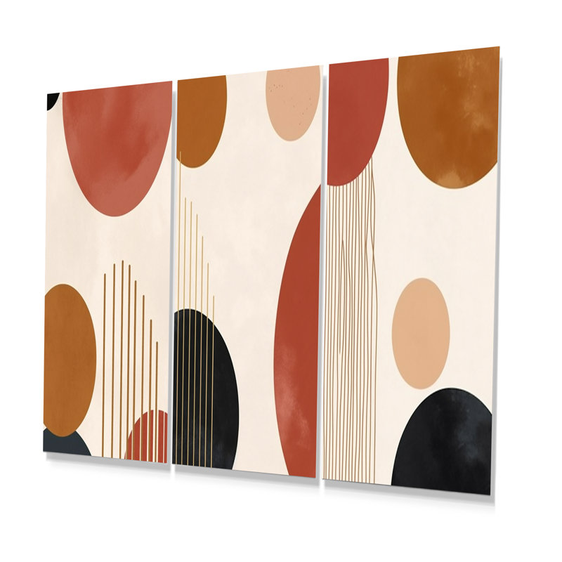 Beige Minimal Boho Pattern I - Abstract Minimalism Metal Wall Art Set Of 3, 32" H x 48" W