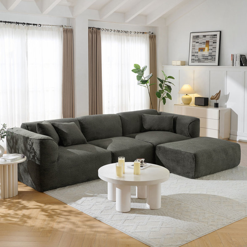 Canapé en velours avec repose-pieds 122 po, Polyester vert grisâtre