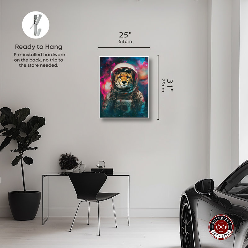 «Astronaut Cheetah Astronaut Wall Art» par Notoriart, Cadre blanc, H 31 po x l 25 po