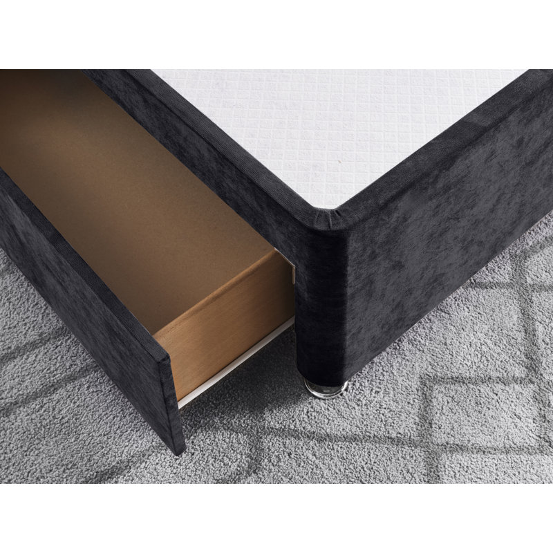 Naples Divan Bed Base, Black, Single (3'), Left Side Drawers