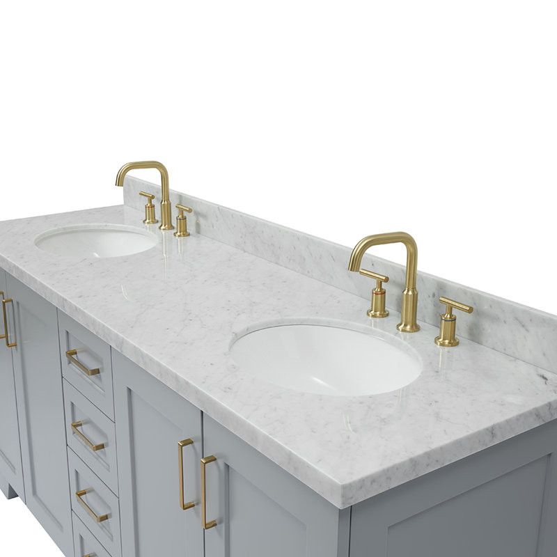 73 IN.  Single Bathroom Vanity, Gray,  White Quartz, Oval