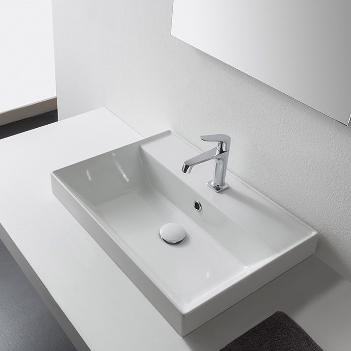 Scarabeo By Nameeks Teorema 17.3'' White Ceramic Rectangular Bathroom Sink with Overflow