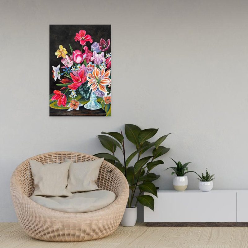Art contemporain contemporain coloré, fleur romantique classique, H 24 po x l 16 po