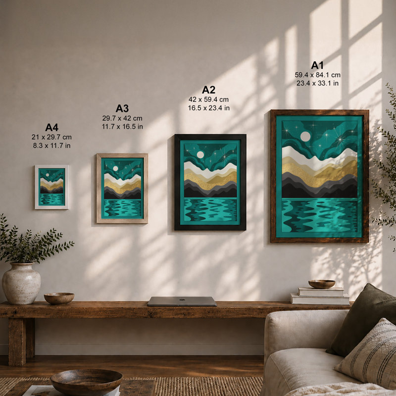 Mountains Under Stars Minimalist - Print, Unframed, A3 - 42.0 x 29.7 cm