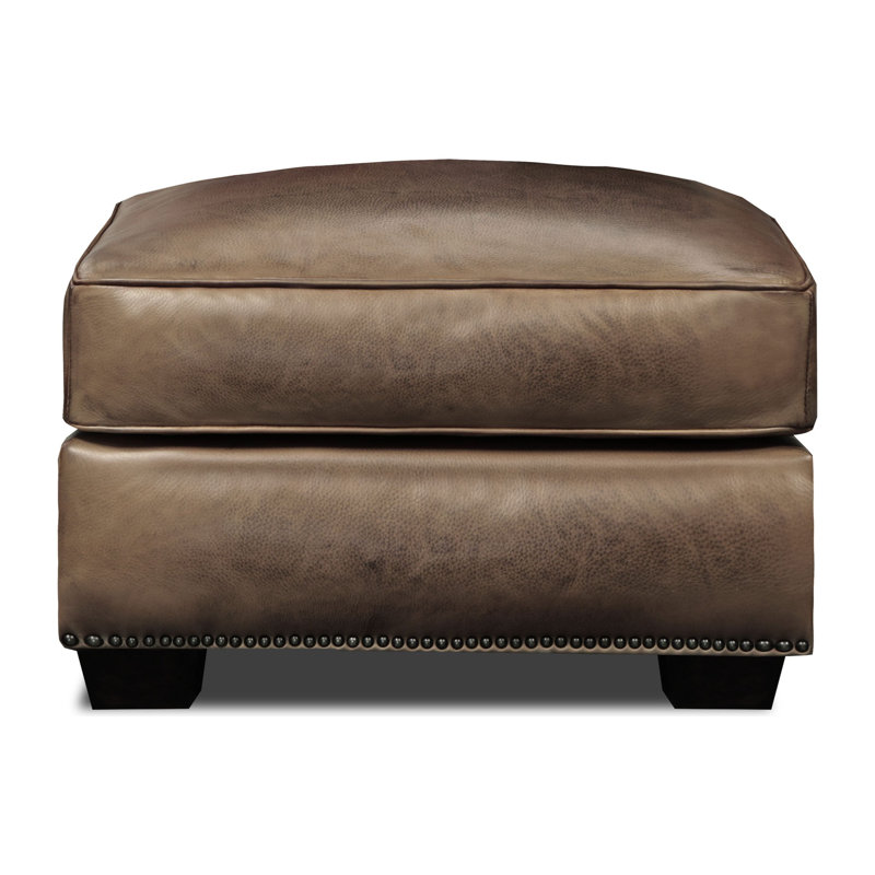Repose-pieds rectangulaire en cuir véritable Valencia, Taupe