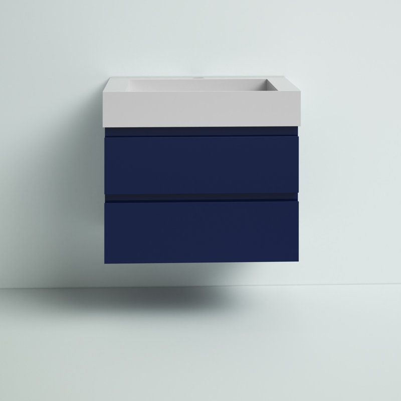 Ensemble de meuble-lavabo mural simple 30 po Babajide, Bleu nuit ultrabrillant