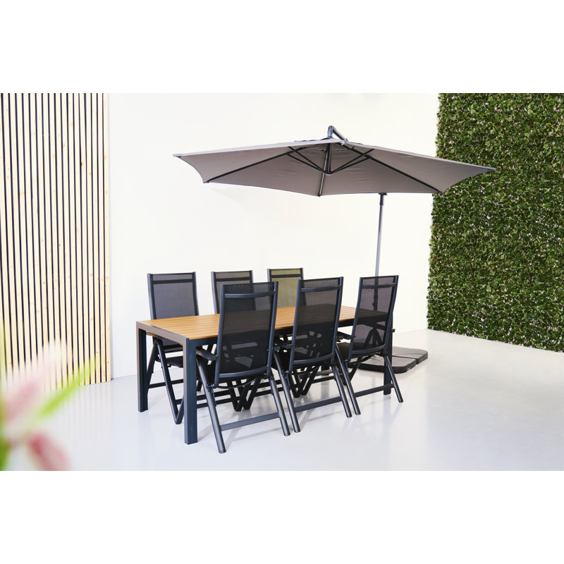 Krew 6 - Person Patio Dining Set with Rectangular Table, Teak Beech