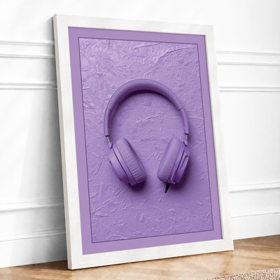 Lavender Headphones Minimalist - Framed Print