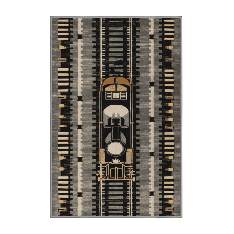 Machine Washable Transportation Gray Area Rug, Rectangle 7 pi x 9 pi