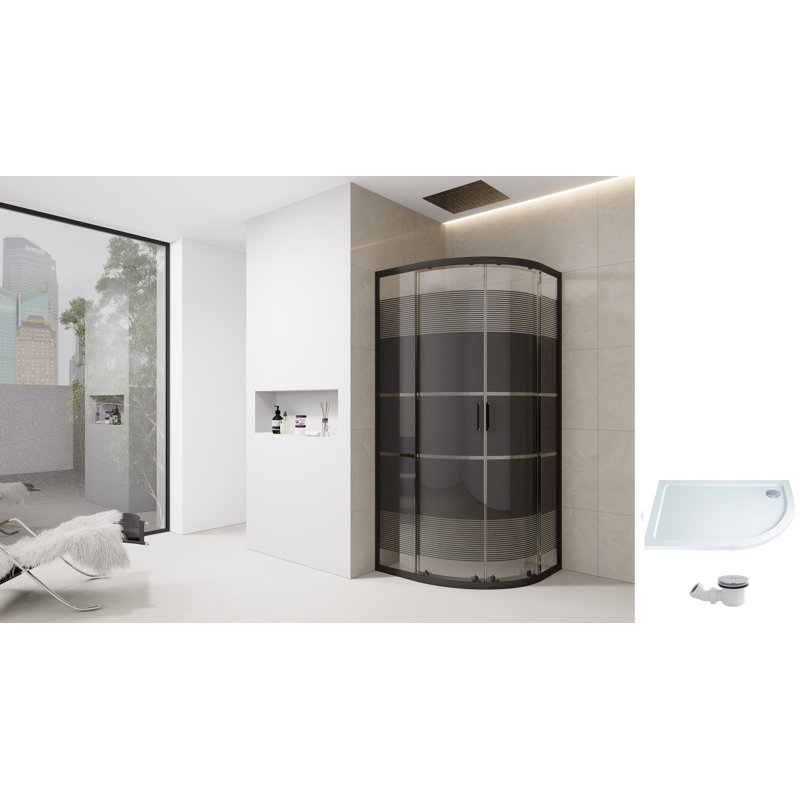 Offset Curved Shower Enclosure – 1980 x 800 mm, Black