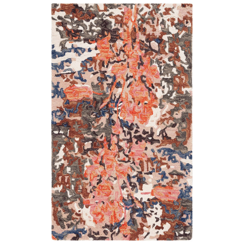 Blossom Hand Tufted Wool/Cotton Abstract Rug in Pink/Ivory, Rectangle 3' x 5'