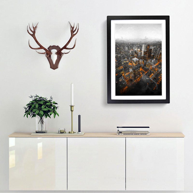 Toronto Canada Skyline Abstract Art - Picture Frame Graphic Art Print, 91cm H x 60cm W x 2cm D, Black
