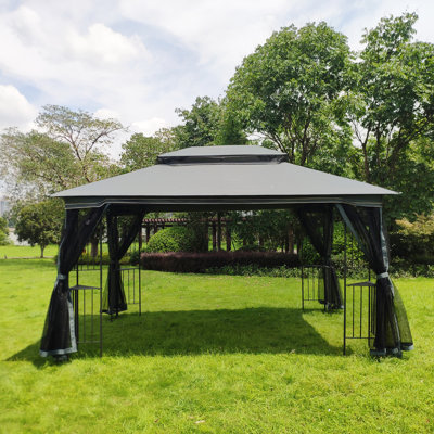 Outdoor Patio Gazebo Canopy Tent With Ventilated Double Roof And Mosquito Net(Detachable Mesh Screen On All Sides)